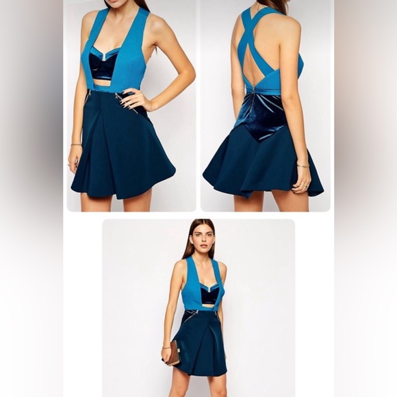 Three Floor Blue Cutout Dress - Picture 3 of 10